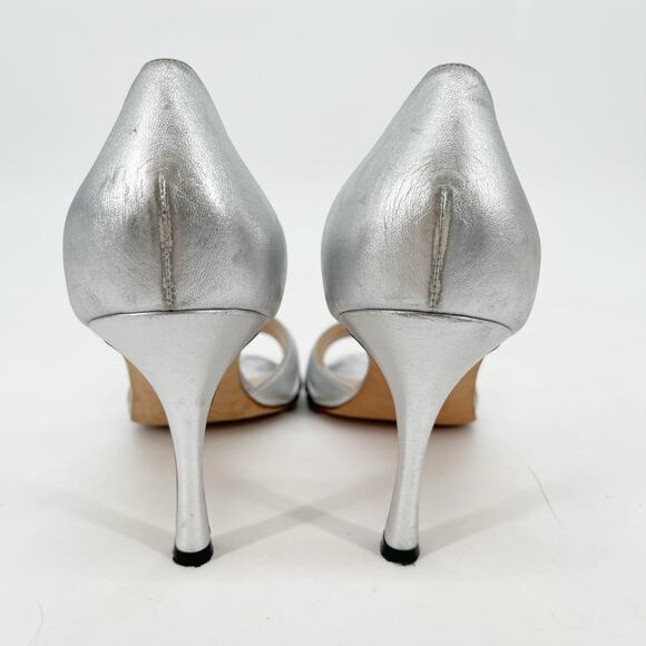 Vintage Manolo Blahnik Silver Leather y2k Sedaraby Crystal D’Orsay Heels IT 41.5 - Picture 12 of 15
